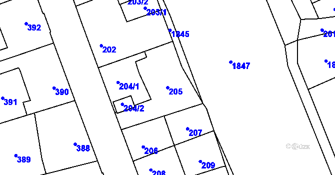 Parcela st. 205 v KÚ Uhříněves, Katastrální mapa