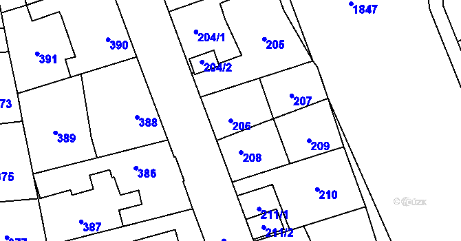 Parcela st. 206 v KÚ Uhříněves, Katastrální mapa