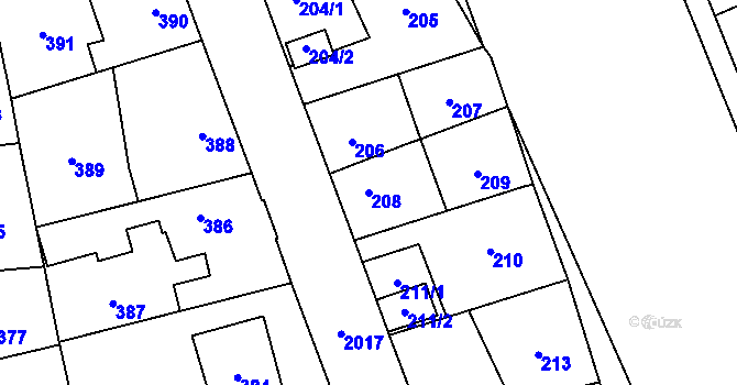 Parcela st. 208 v KÚ Uhříněves, Katastrální mapa
