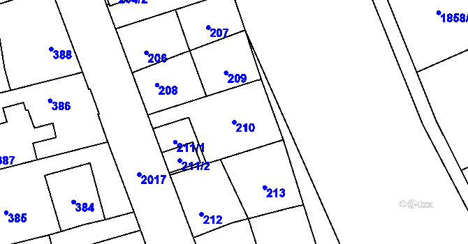 Parcela st. 210 v KÚ Uhříněves, Katastrální mapa