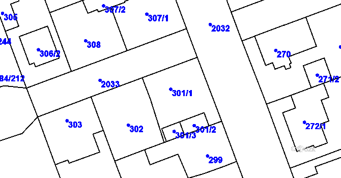 Parcela st. 301/1 v KÚ Uhříněves, Katastrální mapa