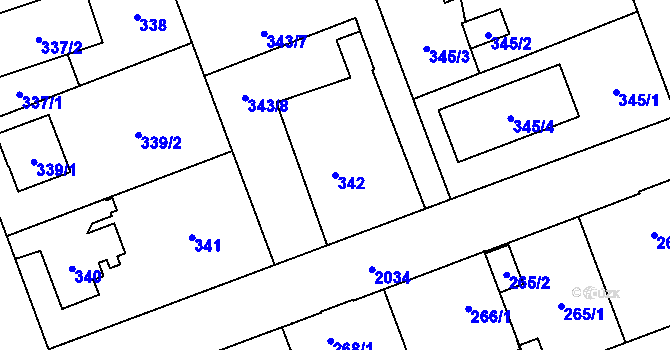 Parcela st. 342 v KÚ Uhříněves, Katastrální mapa