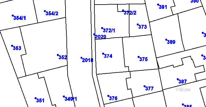 Parcela st. 374 v KÚ Uhříněves, Katastrální mapa