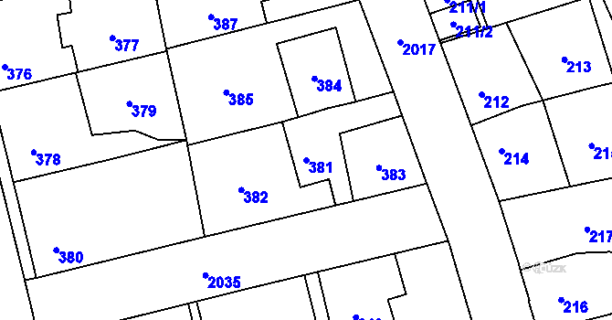 Parcela st. 381 v KÚ Uhříněves, Katastrální mapa