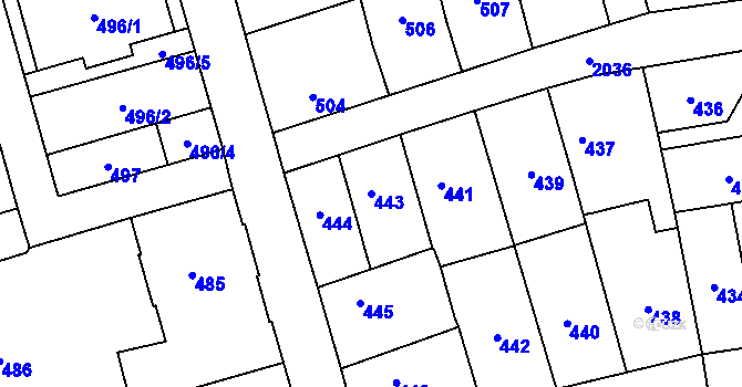 Parcela st. 443 v KÚ Uhříněves, Katastrální mapa