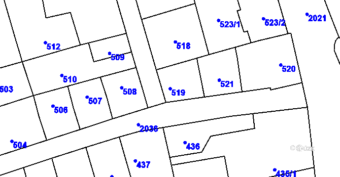 Parcela st. 519 v KÚ Uhříněves, Katastrální mapa