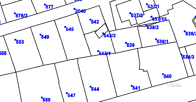 Parcela st. 543/1 v KÚ Uhříněves, Katastrální mapa