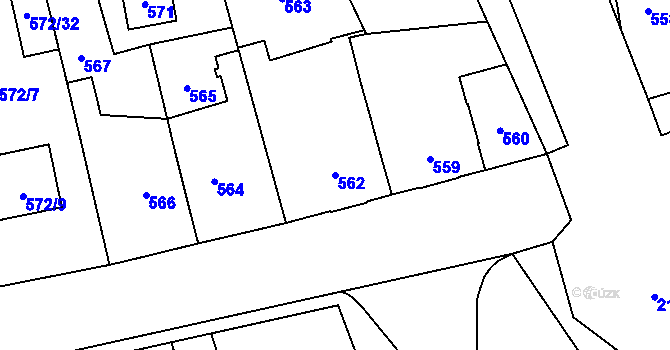 Parcela st. 562 v KÚ Uhříněves, Katastrální mapa
