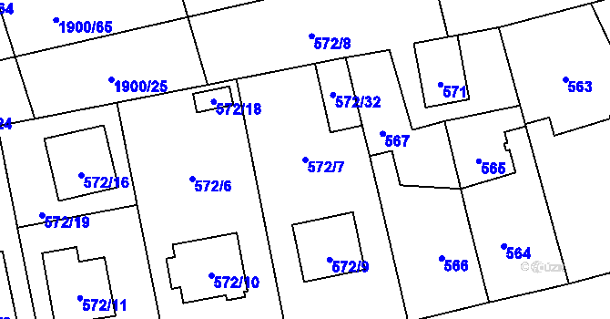Parcela st. 572/7 v KÚ Uhříněves, Katastrální mapa
