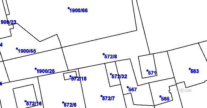 Parcela st. 572/8 v KÚ Uhříněves, Katastrální mapa