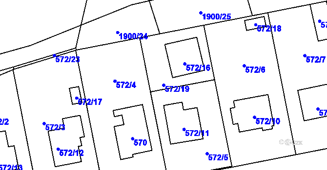 Parcela st. 572/19 v KÚ Uhříněves, Katastrální mapa