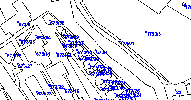 Parcela st. 673/1 v KÚ Uhříněves, Katastrální mapa