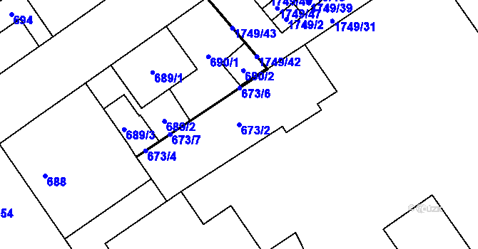 Parcela st. 673/2 v KÚ Uhříněves, Katastrální mapa