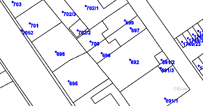 Parcela st. 698 v KÚ Uhříněves, Katastrální mapa