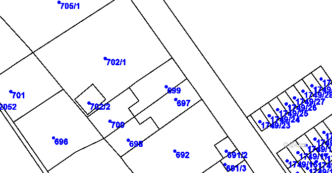 Parcela st. 699 v KÚ Uhříněves, Katastrální mapa