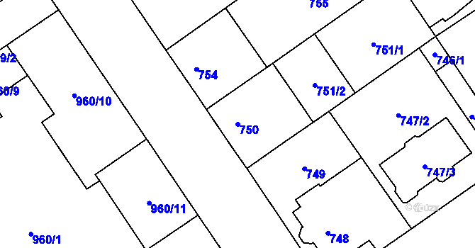 Parcela st. 750 v KÚ Uhříněves, Katastrální mapa