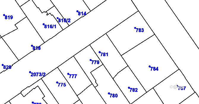Parcela st. 781 v KÚ Uhříněves, Katastrální mapa