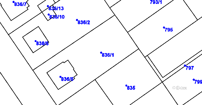Parcela st. 836/1 v KÚ Uhříněves, Katastrální mapa