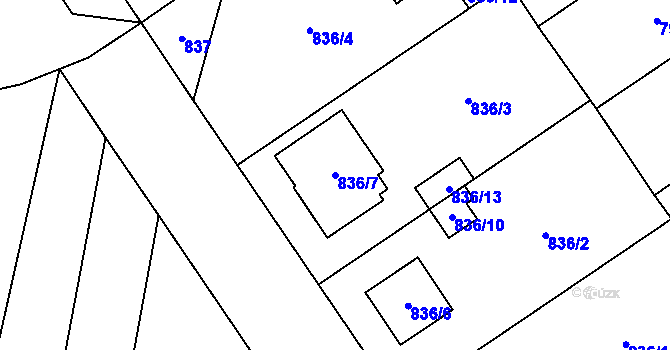 Parcela st. 836/7 v KÚ Uhříněves, Katastrální mapa