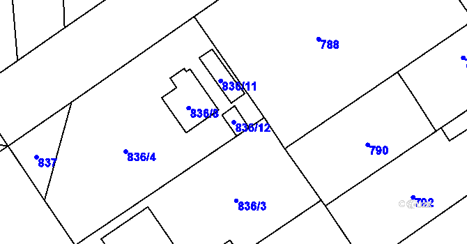 Parcela st. 836/12 v KÚ Uhříněves, Katastrální mapa