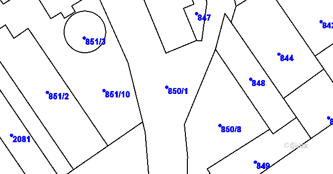 Parcela st. 850/1 v KÚ Uhříněves, Katastrální mapa