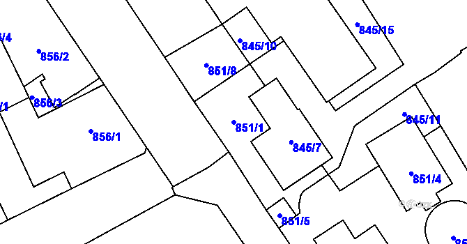 Parcela st. 851/1 v KÚ Uhříněves, Katastrální mapa