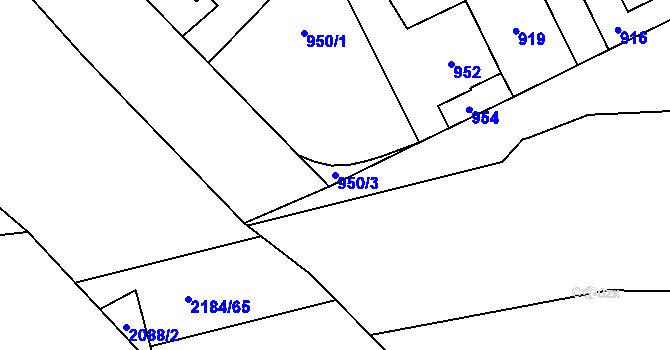 Parcela st. 950/3 v KÚ Uhříněves, Katastrální mapa