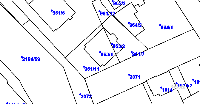 Parcela st. 963/1 v KÚ Uhříněves, Katastrální mapa