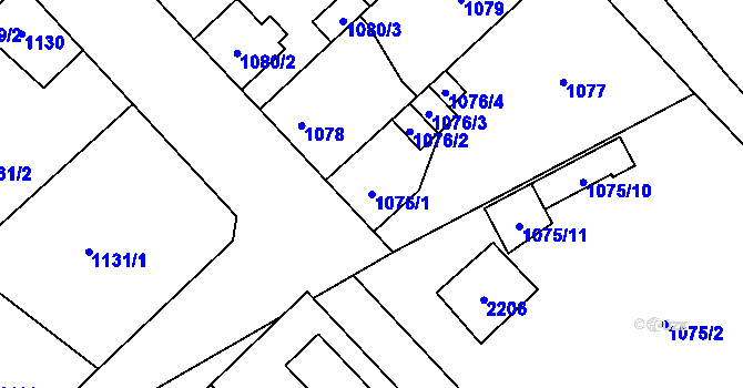 Parcela st. 1076/1 v KÚ Uhříněves, Katastrální mapa