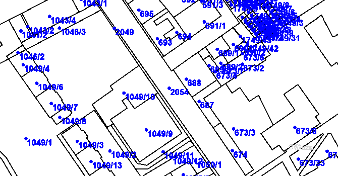 Parcela st. 2054 v KÚ Uhříněves, Katastrální mapa