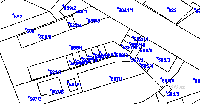 Parcela st. 588/13 v KÚ Uhříněves, Katastrální mapa