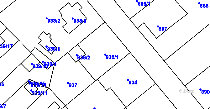 Parcela st. 936/1 v KÚ Uhříněves, Katastrální mapa