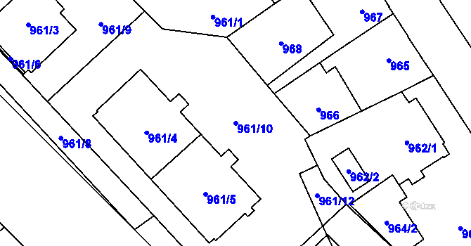 Parcela st. 961/10 v KÚ Uhříněves, Katastrální mapa