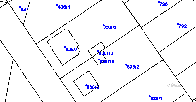 Parcela st. 836/13 v KÚ Uhříněves, Katastrální mapa