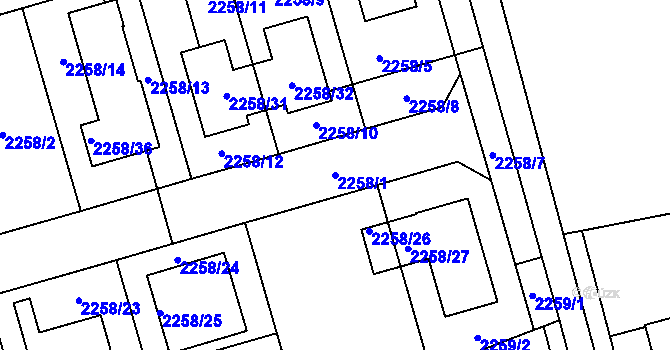 Parcela st. 2258/1 v KÚ Uhříněves, Katastrální mapa