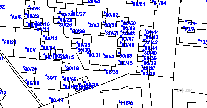 Parcela st. 80/4 v KÚ Uhříněves, Katastrální mapa