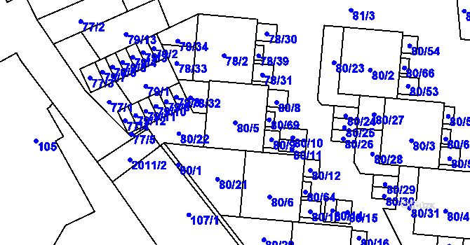 Parcela st. 80/5 v KÚ Uhříněves, Katastrální mapa