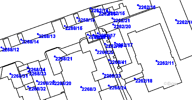 Parcela st. 2268/22 v KÚ Uhříněves, Katastrální mapa
