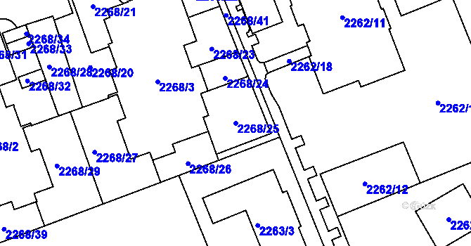 Parcela st. 2268/25 v KÚ Uhříněves, Katastrální mapa