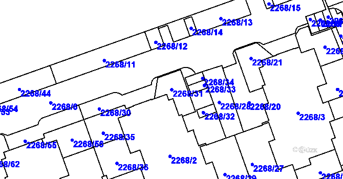 Parcela st. 2268/31 v KÚ Uhříněves, Katastrální mapa