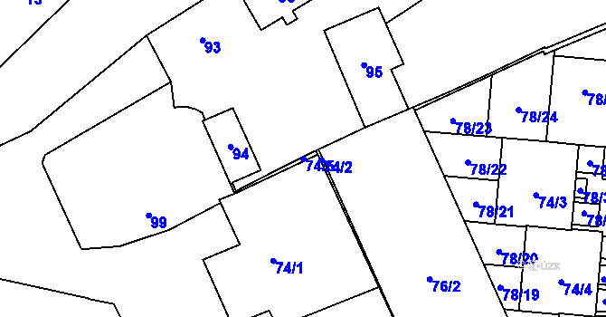 Parcela st. 74/5 v KÚ Uhříněves, Katastrální mapa