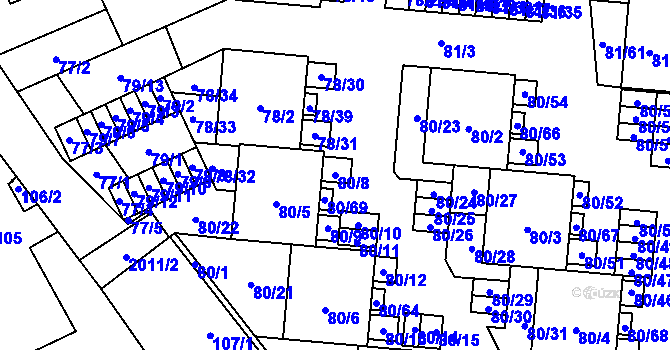 Parcela st. 80/8 v KÚ Uhříněves, Katastrální mapa