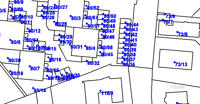 Parcela st. 80/45 v KÚ Uhříněves, Katastrální mapa