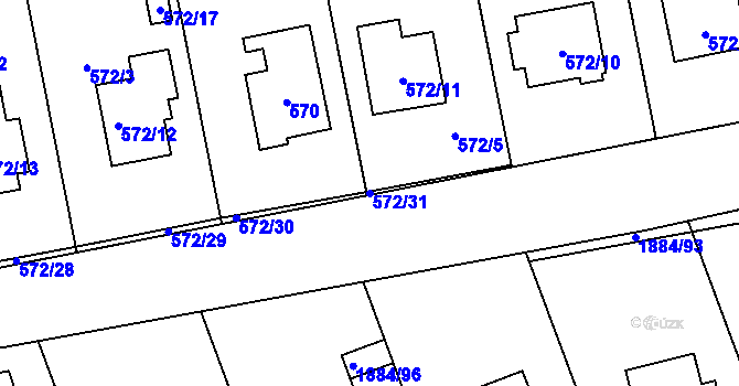 Parcela st. 572/31 v KÚ Uhříněves, Katastrální mapa
