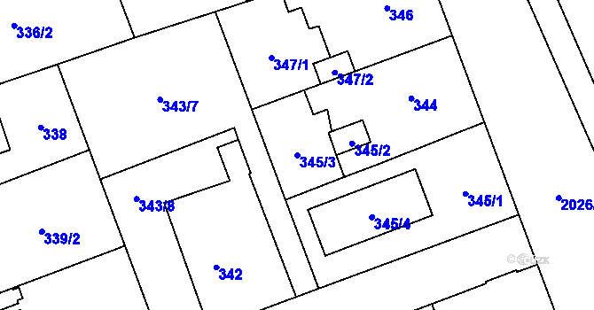 Parcela st. 345/3 v KÚ Uhříněves, Katastrální mapa