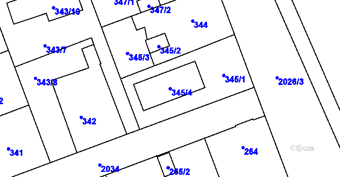 Parcela st. 345/4 v KÚ Uhříněves, Katastrální mapa