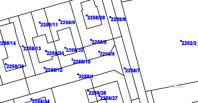 Parcela st. 2258/8 v KÚ Uhříněves, Katastrální mapa
