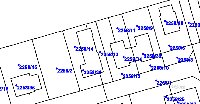 Parcela st. 2258/13 v KÚ Uhříněves, Katastrální mapa
