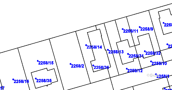 Parcela st. 2258/14 v KÚ Uhříněves, Katastrální mapa