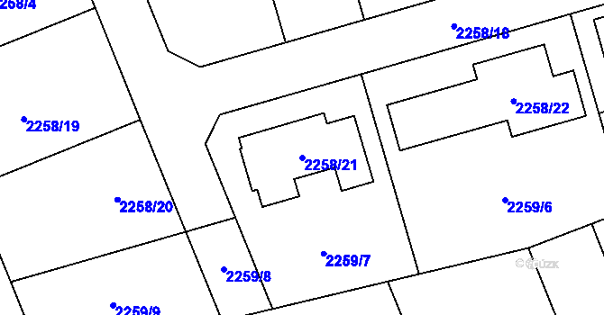 Parcela st. 2258/21 v KÚ Uhříněves, Katastrální mapa